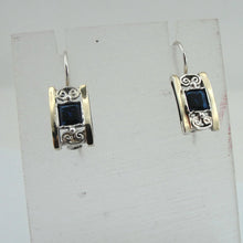 Load image into Gallery viewer, Hadar Designers Blue Sapphire Z Earrings Yellow Gold 925 Silver Handmade (S 2613