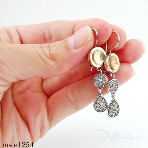 Hadar Designers 9k Yellow Gold Sterling Silver Zircon Chandelier Earrings (Ms) Y