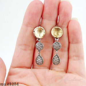 Hadar Designers 9k Yellow Gold Sterling Silver Zircon Chandelier Earrings (Ms) Y