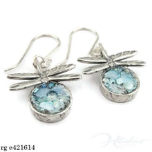 Load image into Gallery viewer, Hadar Designers Antique Roman Glass Dragonfly Earrings 925 Silver Handmade (as)
