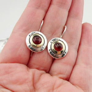 Hadar Designers 9k Yellow Gold 925 Sterling Silver Red Garnet Earrings (ms 1408)