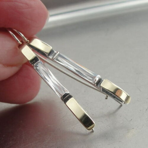 Hadar Designers White Zircon Earrings 9k Yellow Gold Sterling Silver (ms 664)