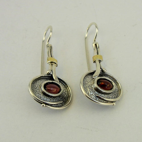 Hadar Designers Handmade 9k Yellow Gold 925 Silver Garnet Earrings (Ms 1751)y