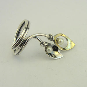 Hadar Designers 9k Yellow Gold 925 Silver White Pearl Ring 7,8,9,10 Handmade(ms