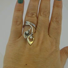 Load image into Gallery viewer, Hadar Designers 9k Yellow Gold 925 Silver White Pearl Ring 7,8,9,10 Handmade(ms
