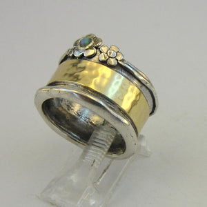 Hadar Designers Blue Opal Ring 7,8,9 Yellow Gold 925 Silver Art Handmade (ms)