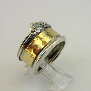 Hadar Designers Blue Opal Ring 7,8,9 Yellow Gold 925 Silver Art Handmade (ms)