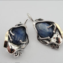 Load image into Gallery viewer, Hadar Designers 9k Yellow Gold Sterling Silver Blue Kyanite Earrings (ms 328)