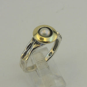 Hadar Designers Pearl Ring 6,7,8,9, Handmade 9k Yellow Gold 925 Silver (MS