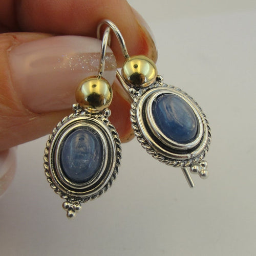 Hadar Designers Blue Kyanite Earrings 9k Yellow Gold Sterling Silver (MS 1736)