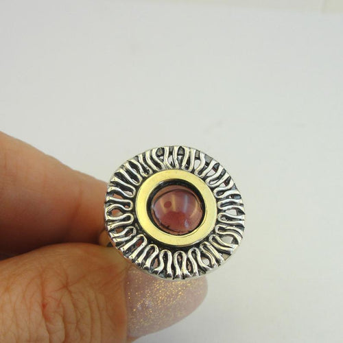 Hadar Designers Garnet Ring 9k Yellow Gold Sterling Silver 7,8,9,10 Handmade (MS)y