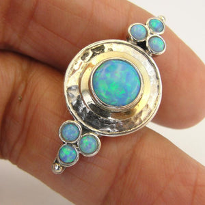 Hadar Designers 9k Yellow Gold 925 Silver Opal 2 Finger Ring size 6.5,7,7.5 (MS)