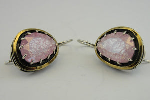 Hadar Designers Pink Zircon 9k Yellow Gold 925 Sterling Silver Earrings Handmade