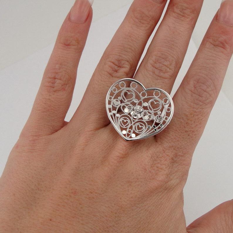 Heart Ring 925 Sterling Silver 6,7,8,9 Handmade filigree Hadar Designers (H) LAST