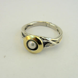 Hadar Designers White Pearl Ring 5,6,7,8,9 Handmade 9k Yellow Gold 925 Silver(Ms