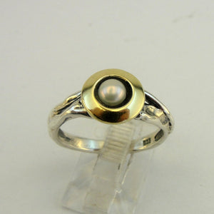 Hadar Designers Pearl Ring 6,7,8,9 Classy 9k Yellow Gold 925 Silver (MS 1576)