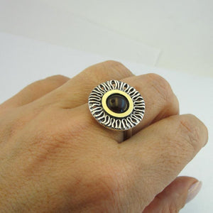 Hadar Designers Garnet Ring 9k Yellow Gold Sterling Silver 7,8,9,10 Handmade (MS)y