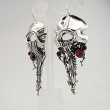 Load image into Gallery viewer, Hadar Designers Long 925 Sterling Silver Red Garnet Earrings Handmade Unique (H