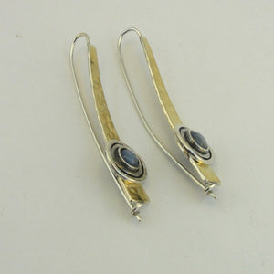 Hadar Designers 9k Yellow Gold 925 Silver Kyanite Earrings Handmade (ms 1609)