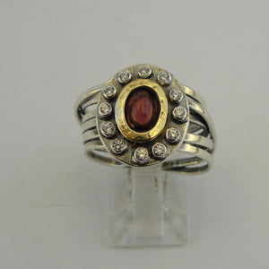 Hadar Designers Red Garnet Ring 9k Yellow Gold 925 Silver 6,7,8,9 Handmade (MS)Y