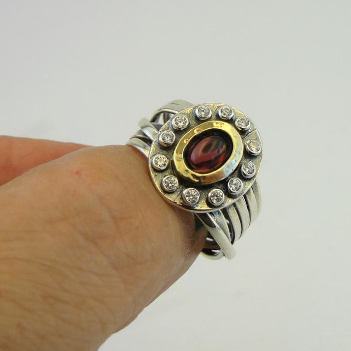 Hadar Designers Red Garnet Ring 9k Yellow Gold 925 Silver 6,7,8,9 Handmade (MS)Y