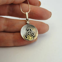 Load image into Gallery viewer, Hadar Designers spiral white zircon pendant 9k yellow gold sterling silver (ms)