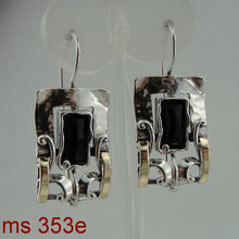 Load image into Gallery viewer, Hadar Designers Black Onyx Earrings Handmade 9k Yellow Gold Sterling Silver(MS)Y