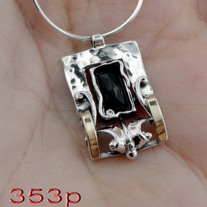 Hadar Designers Black Onyx Pendant 9k Yellow Gold Sterling Silver Handmade (MS)