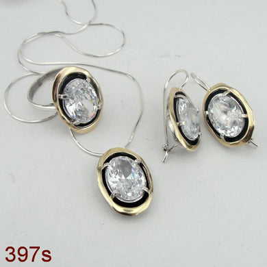 Hadar Designers Zircon 9k Yellow Gold 925 Silver Ring, Earrings, Pendant Set (MS