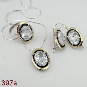 Hadar Designers Zircon 9k Yellow Gold 925 Silver Ring, Earrings, Pendant Set (MS
