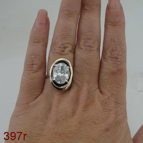 Hadar Designers Ring White Zircon 9k Yellow Gold 925 Silver 6,7,8,9,10,11 (MS
