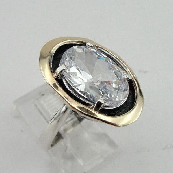 Hadar Designers White Zircon 9k Yellow Gold 925 Silver Ring sz 6,7,8,9,10,11 (MS
