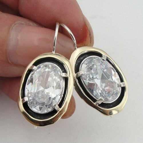 Earrings White Zircon 9k Yellow Gold 925 Sterling Silver Hadar Designers (MS 397