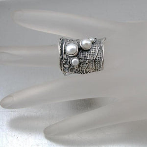 Pearl Ring 925 Sterling Silver 7,8,9,10,11 Handmade Hadar Designers (H 144)