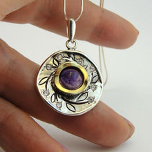 Load image into Gallery viewer, Hadar Designers Amethyst White Zircon Pendant 9k Yellow Gold Sterling Silver (MS