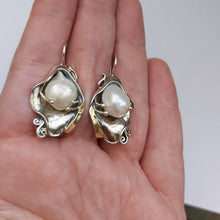 Load image into Gallery viewer, Hadar Designers 9k Yellow Gold Sterling Silver White Pearl Earrings (ms 328)
