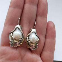 Load image into Gallery viewer, Hadar Designers 9k Yellow Gold Sterling Silver White Pearl Earrings (ms 328)