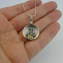 Load image into Gallery viewer, Hadar Designers spiral white zircon pendant 9k yellow gold sterling silver (ms)