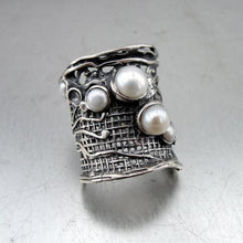Load image into Gallery viewer, Pearl Ring 925 Sterling Silver 7,8,9,10,11 Handmade Hadar Designers (H 144)