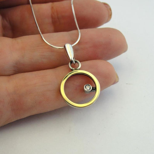 Hadar Designers 9k Yellow Gold 925 Silver Zircon Pendant Modern Art Handmade (MS