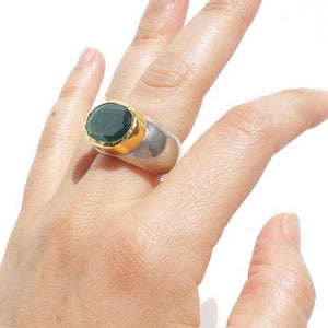 Green Emerald Ring 14k Yellow Gold 925 Silver size 7.5,8 Hadar Designers () LAST