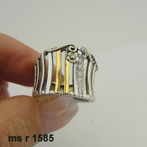 Hadar Designers 9k Yellow Gold 925 Silver Floral Ring 6,7,8,9, Israel (Ms)