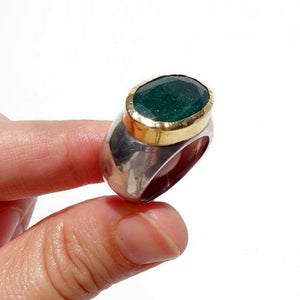 Green Emerald Ring 14k Yellow Gold 925 Silver size 7.5,8 Hadar Designers () LAST