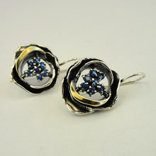 Load image into Gallery viewer, Hadar Designers 9k Yellow Gold Blue Topaz Z Earrings Sterling Silver Handmade(MS