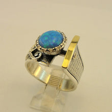 Load image into Gallery viewer, Hadar Designers Ring Blue Opal 9k Yellow Gold 925 Silver 6,7,8,9,10Handmade (ms