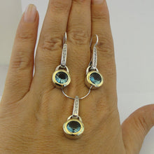 Load image into Gallery viewer, Hadar Designers Blue Topaz CZ 9k Yellow Gold 925 Silver Earrings Handmade (MS)
