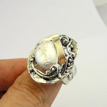 Load image into Gallery viewer, Hadar Designers White Pearl Ring 9k Yellow Gold 925 Silver sz 7,8,9,10 (S 1699)
