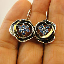 Load image into Gallery viewer, Hadar Designers 9k Yellow Gold Blue Topaz Z Earrings Sterling Silver Handmade(MS