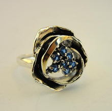 Load image into Gallery viewer, Hadar Designers 9k Yellow Gold Blue Topaz CZ Ring Sterling Silver Handmade (MS
