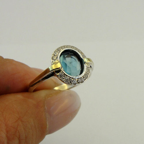 Hadar Designers blue topaz ring 5,6,7,8,9 handmade 9k yellow gold 925 silver (ms